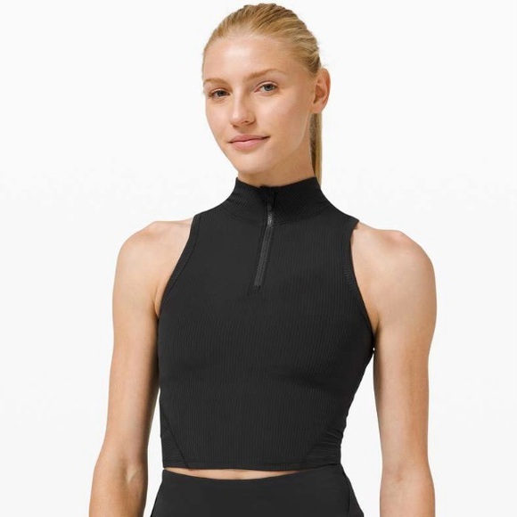Lululemon Rib Zip-Front Cropped Run Tank Top - Picture 1 of 7